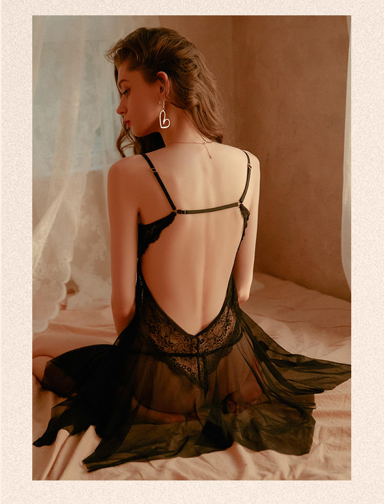 Bossman Hot Sheer Mesh Night Dress Front Open Babydoll Women Fashion Babydoll Sleepwear