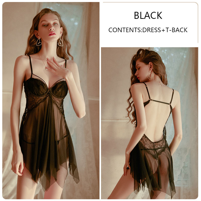 Bossman Hot Sheer Mesh Night Dress Front Open Babydoll Women Fashion Babydoll Sleepwear