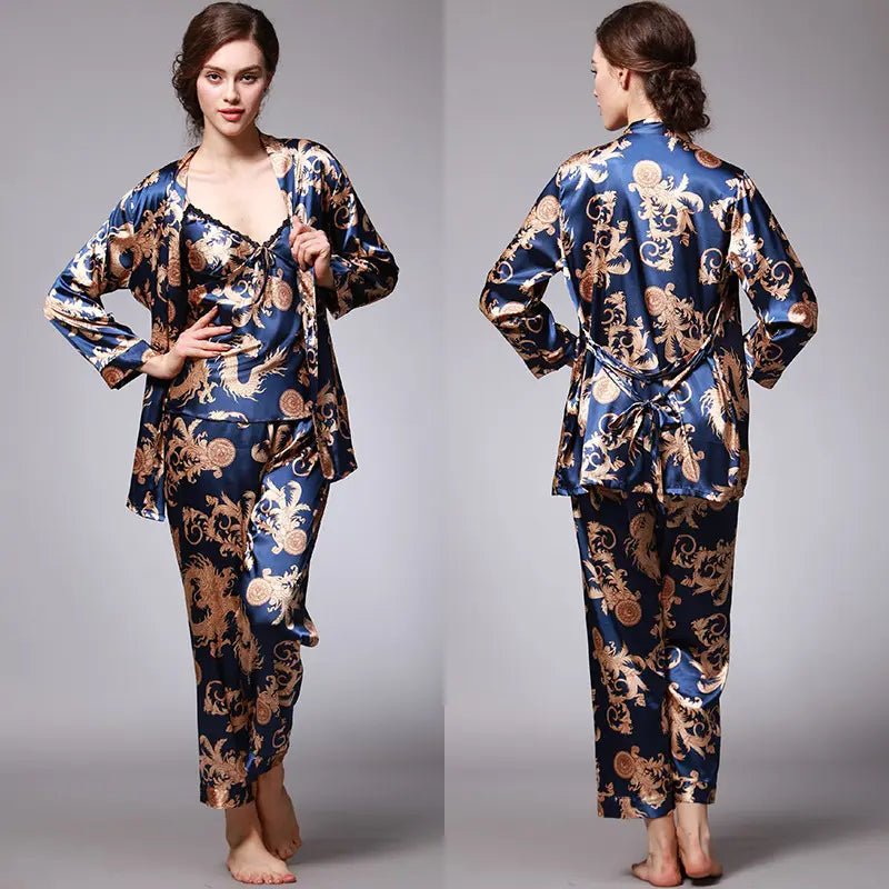 3pcs women Home wear Robe female pajamas nightgown couple bathrobe thin breathable women sleepwear