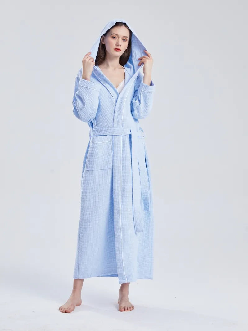 Long Luxury Waffle Weave Kimono Bathrobe Lightweight Spa Robe 100% Turkish Cotton For YRF
