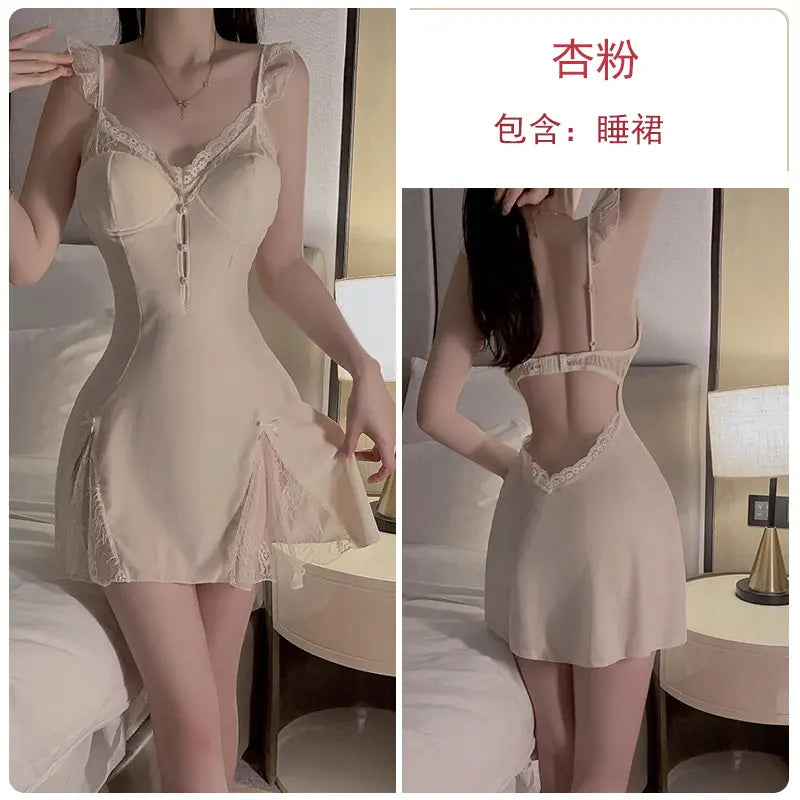 Autumn and winter pajamas velvet and lace patchwork deep V neck night dresses for woman dresses nighty wear