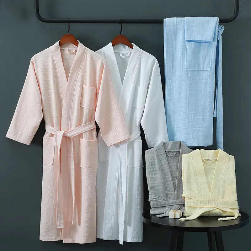 Bossman luxury waffle robe white cotton kimono spa waffle bathrobe