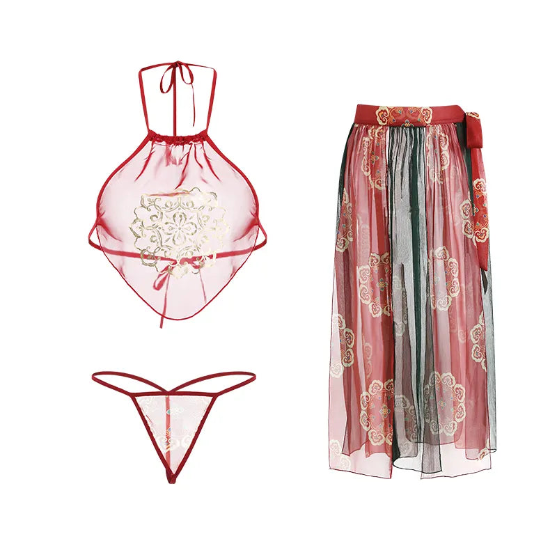 Bossman Spot wholesale women printing retro bellyband and split skirt sexy costume lounge wear