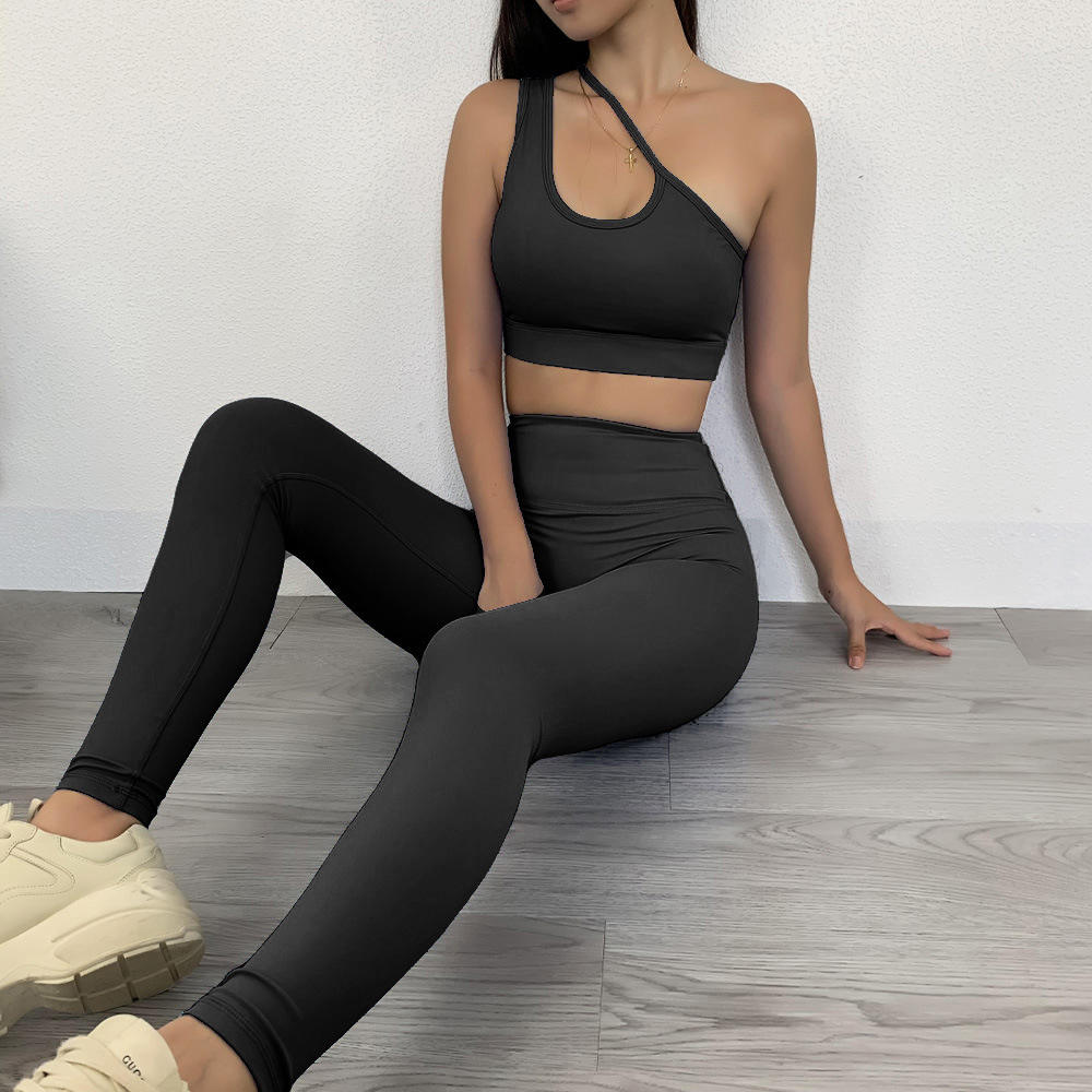 womens sexy underwear Newest womens yoga wear sets 2024 shockproof running suit slanting shoulder pants womens long pants & t