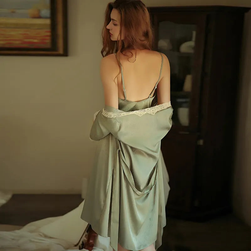 Bossman New Hot Sleepwear Vintage Lace Silk Slip Dress Women Nighties Sexy Dresses Women Lady Elegant Party