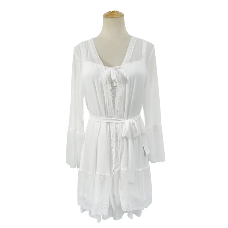 Bossman Luxury Lounge Wear Women Snow White Flounce Sweet Slips And Night Robe Set