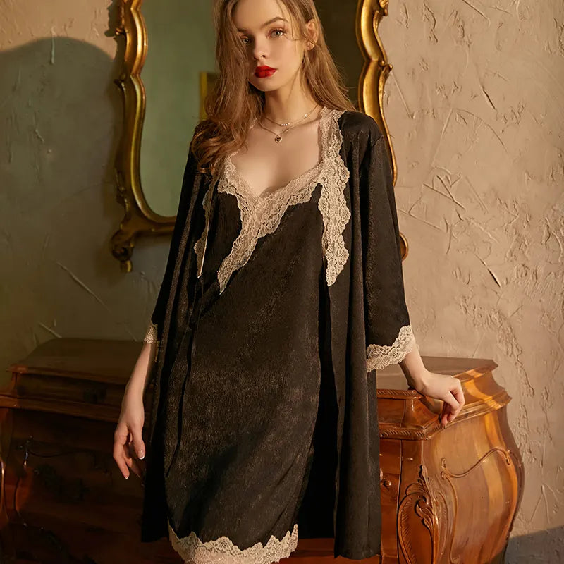 Bossman New Hot Sleepwear Vintage Lace Silk Slip Dress Women Nighties Sexy Dresses Women Lady Elegant Party