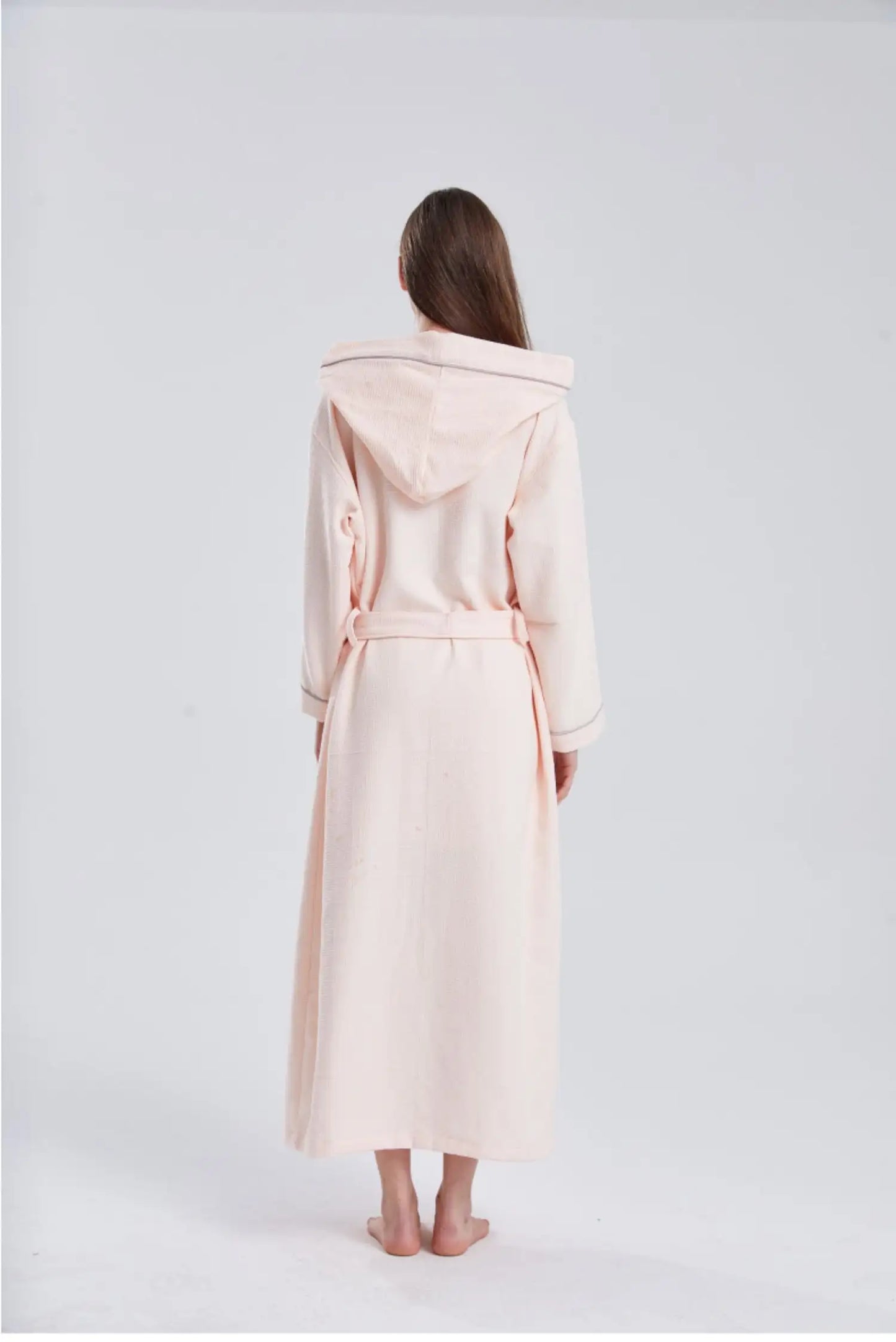 Long Luxury Waffle Weave Kimono Bathrobe Lightweight Spa Robe 100% Turkish Cotton For YRF