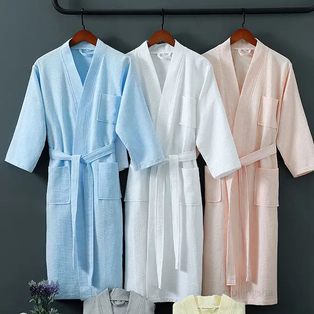 Bossman luxury waffle robe white cotton kimono spa waffle bathrobe