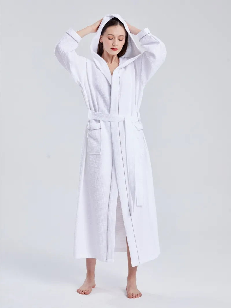 Long Luxury Waffle Weave Kimono Bathrobe Lightweight Spa Robe 100% Turkish Cotton For YRF
