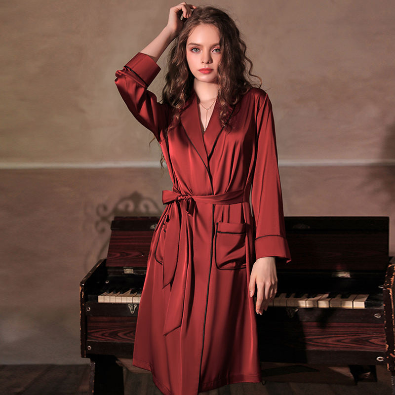 Bossman imitated silk women's plus size sleepwear woman nightgown robe lingerie erotic casual pajamas women's bathroom robe