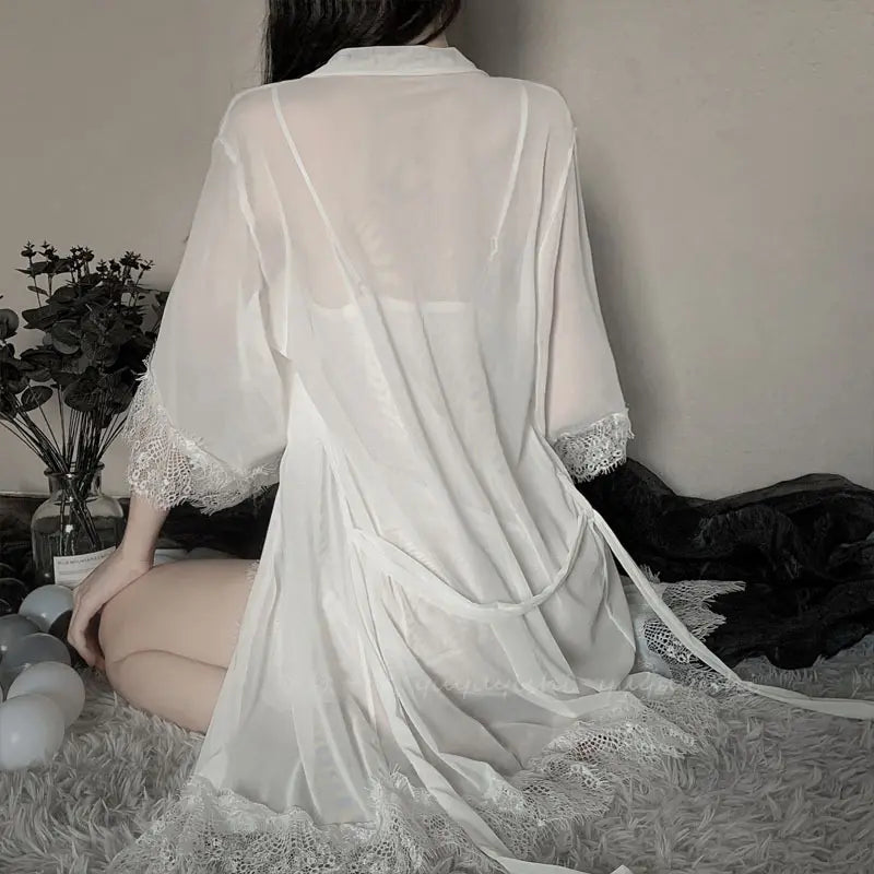 Bossman Hot sale sexy lingerie set new lace dressing gown set slip dress long sleeve robe set lingeries womens sexy underwear