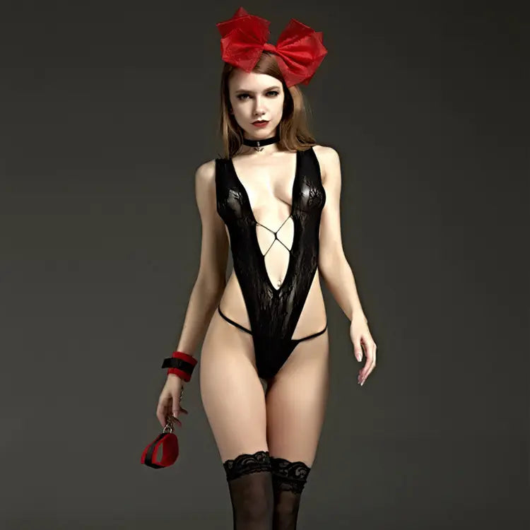 Sexy underwear female tight fitting one piece high cross sexy perspective mesh clothes breast one-piece mesh socks