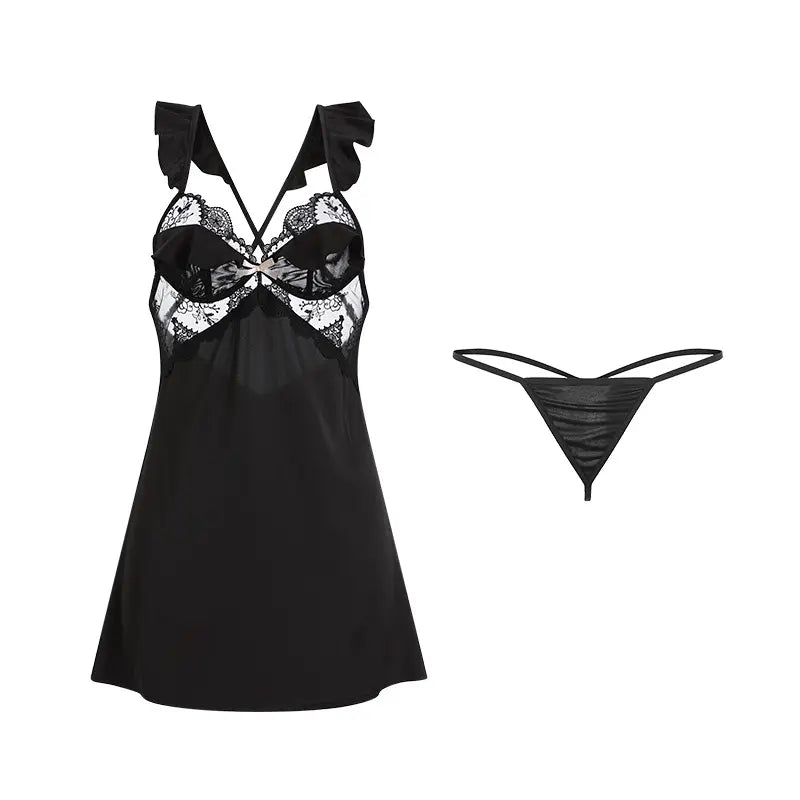 Bossman High Quality Sleepwear Night Gown For Women Imitated Silk Flounce Nighties Lady's Lounge Wear