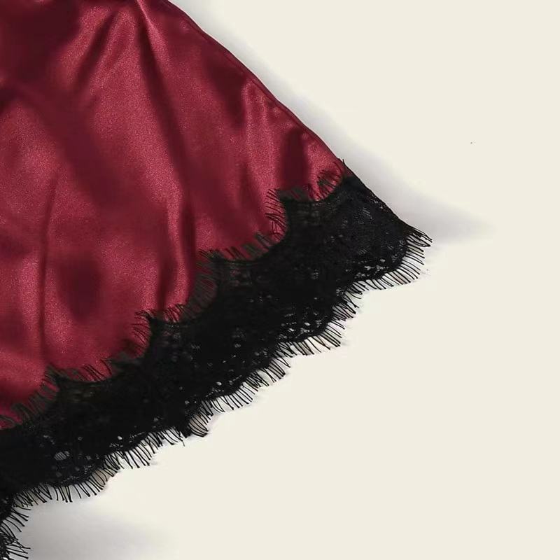 Bossman High Quality Women's 3pcs Satin Sleepwear Floral Lace Trim Cami Top and Shorts Pajama Sexy Women three Piece Pajamas Set
