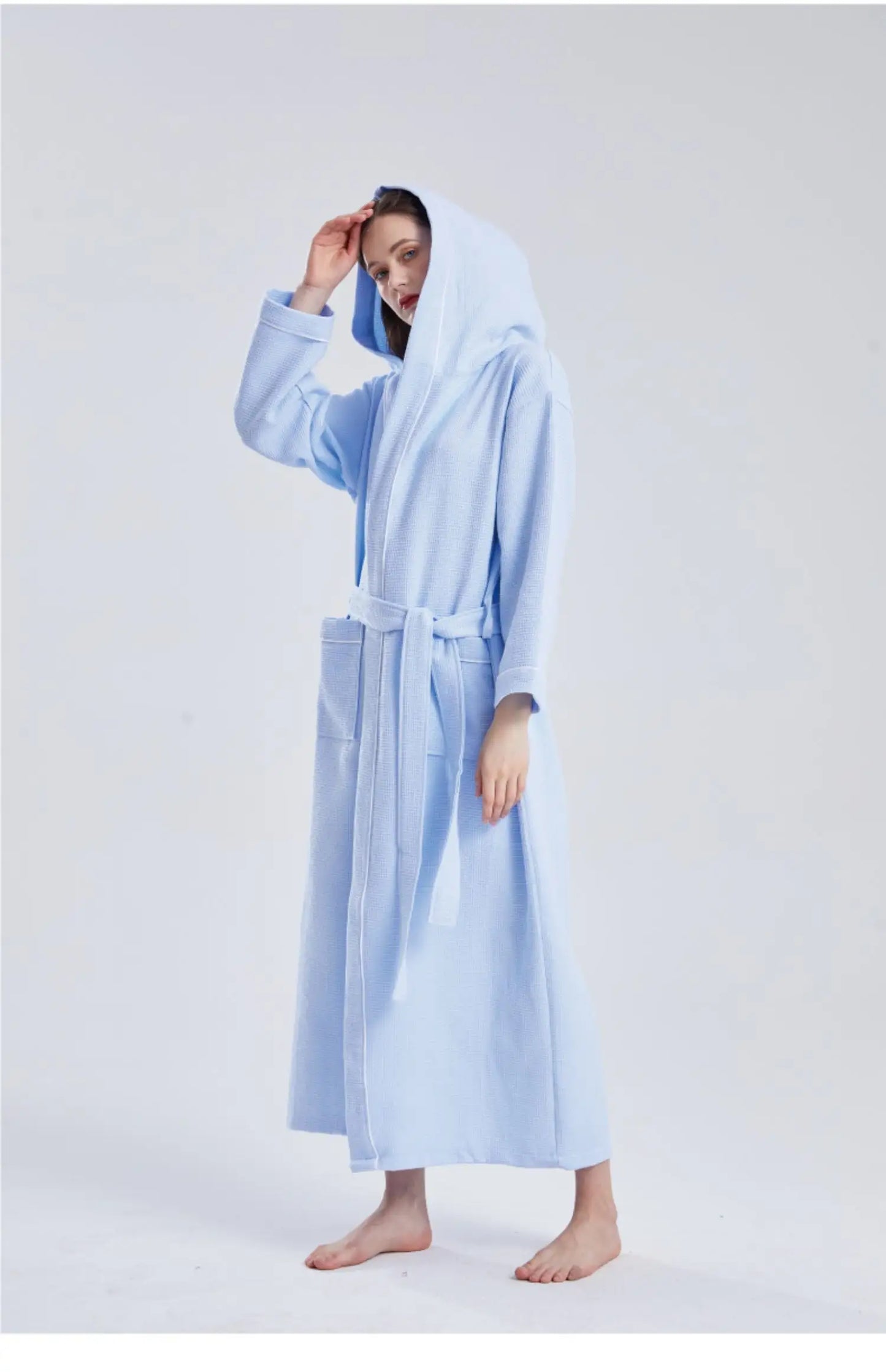 Long Luxury Waffle Weave Kimono Bathrobe Lightweight Spa Robe 100% Turkish Cotton For YRF