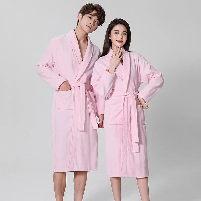 Bossman Bathrobe Pure Cotton Cut Velvet Home Warm Couple Water-Absorbing Quick Drying Classic Traditional Nightgown
