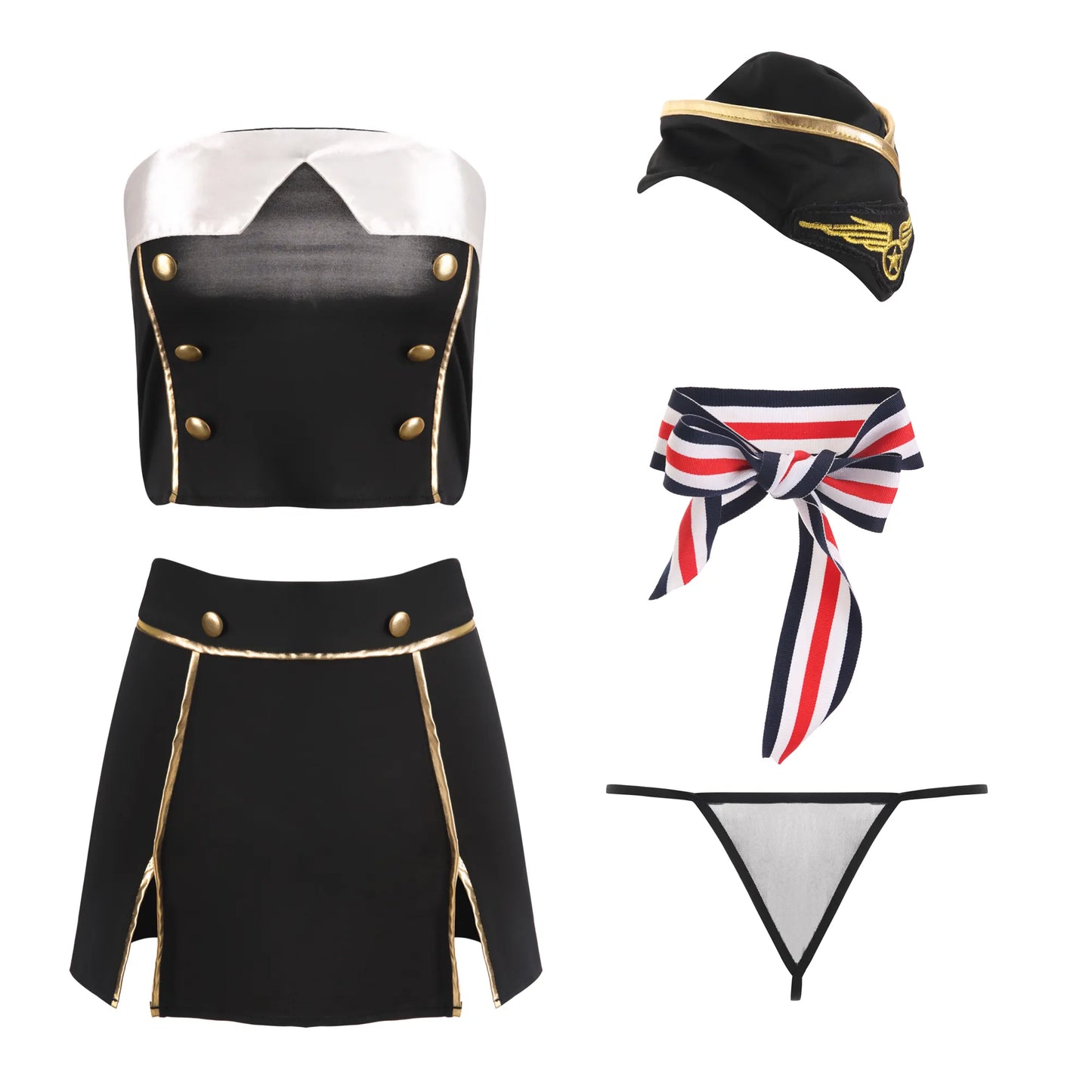 Bossman high quality role playing stewardess uniform Lingerie Roleplay Set Sexy Student Costumes Schoolgirl Lingerie with thong