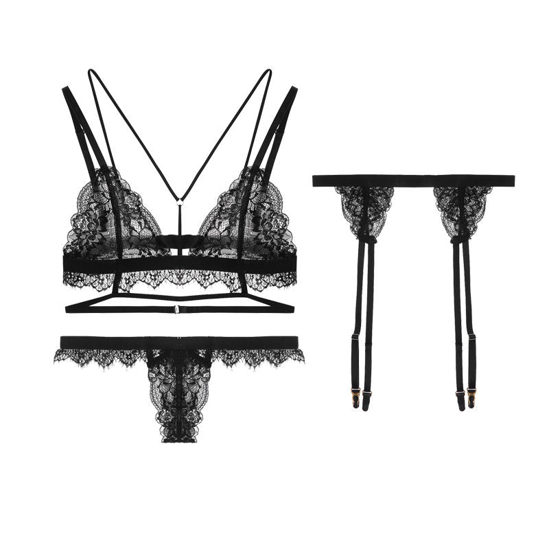 Bossman New Sexy Bundle Lingerie Wholesale Women Transparent Lace Bra Garter Underwear 3 Piece Lingerie Set