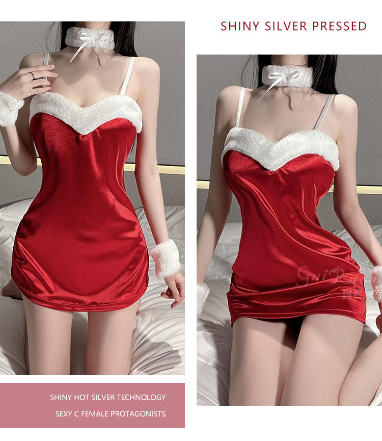 Bossman christmas role playing exotic camisole and short set with feather decoration lingeries womens sexy underwear