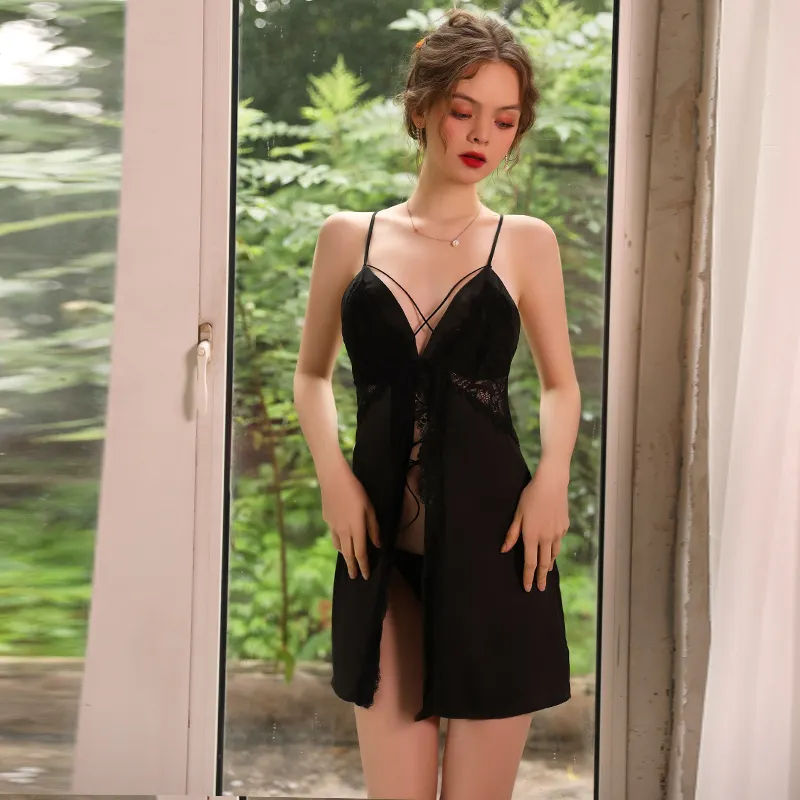womens sexy underwear Bossman Transparent Sexy Women Baby doll Dress Black Transparent Lace Flower Ladies women's sleepwear bra