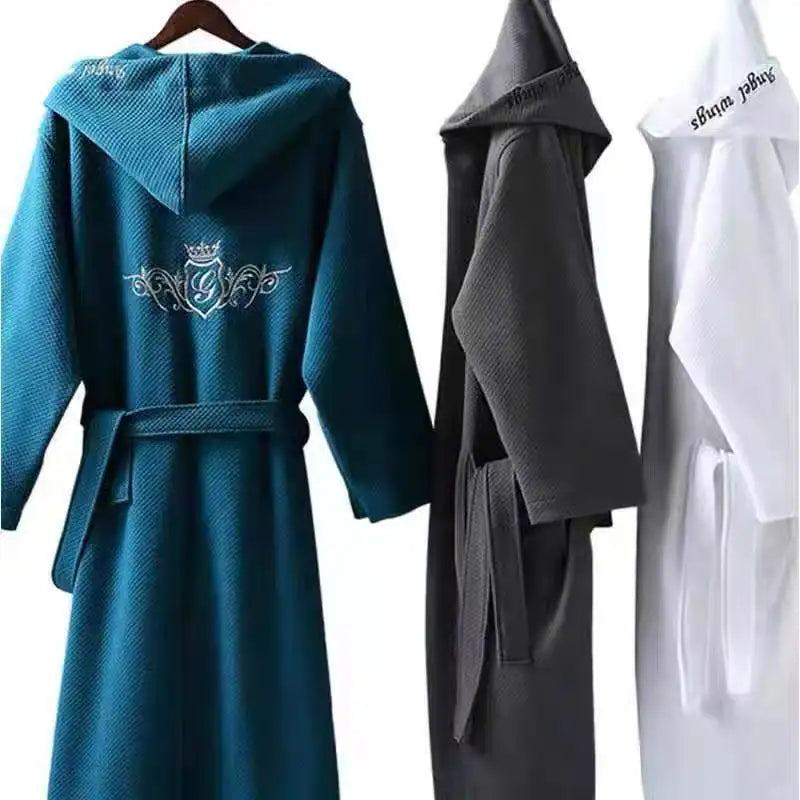 Bossman Bridal Shower Gift Women Men Linen Robes Lounge Wear Solid Woven Long Kimono Cotton Bathrobe With Headband