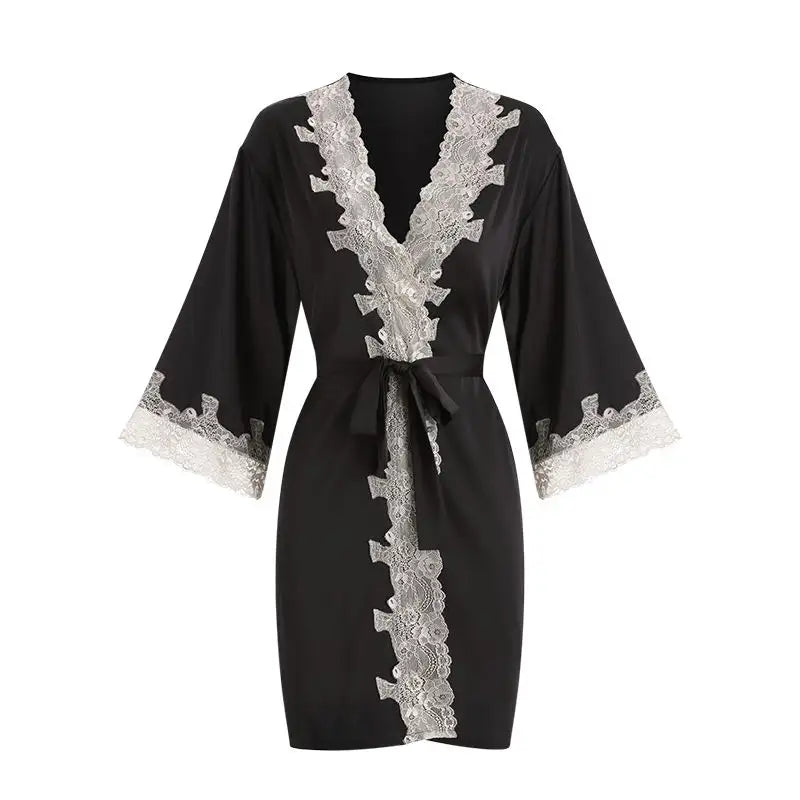 Bossman Hot Sleepwear Women Kimono Silk Satin Vintage Lace Ladies Night Robe