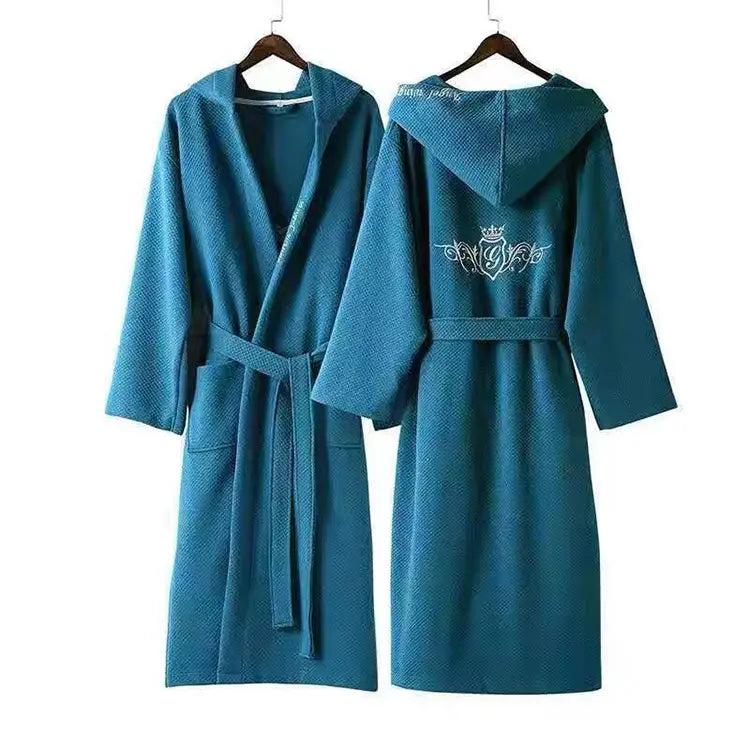 Bossman Bridal Shower Gift Women Men Linen Robes Lounge Wear Solid Woven Long Kimono Cotton Bathrobe With Headband