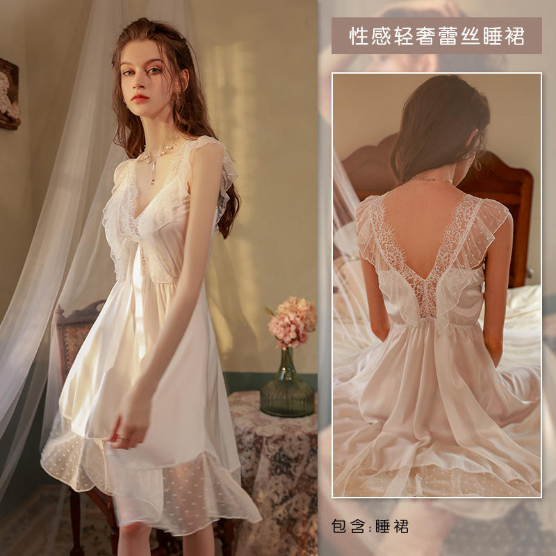 3074 Sexy lady home dress pure desire wind condole nightdress summer lace stitching can wear a dress wholesale outside