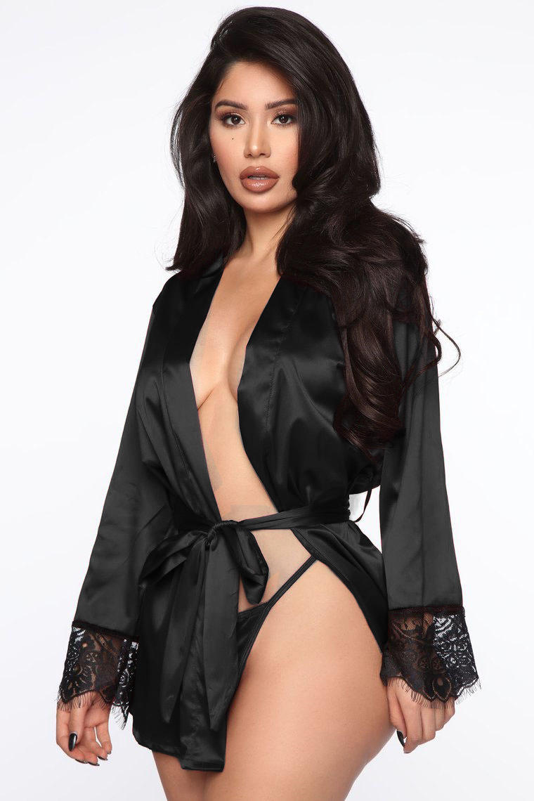 BOSSMAN ladies nightgown sexy see-through lace cardigan home wear bathrobe pajamas