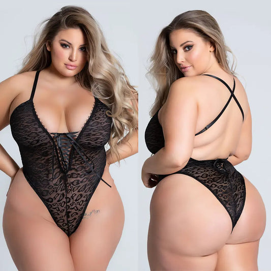 Bossman New design women plus size one-piece lace babydoll underwear leopard bodysuit lingerie girls clothing