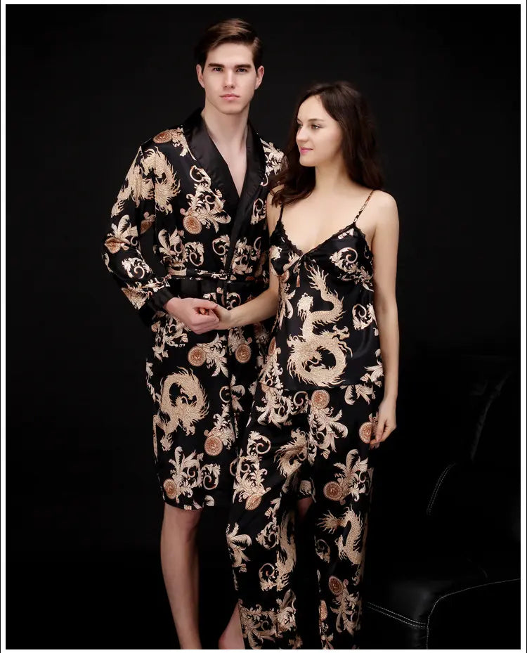 3pcs women Home wear Robe female pajamas nightgown couple bathrobe thin breathable women sleepwear
