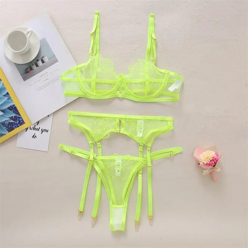 Bosmay Garter Belt Lemon Pink Neon Green Hot Transparent Girls Sex Underwear Women Sexy Lingerie