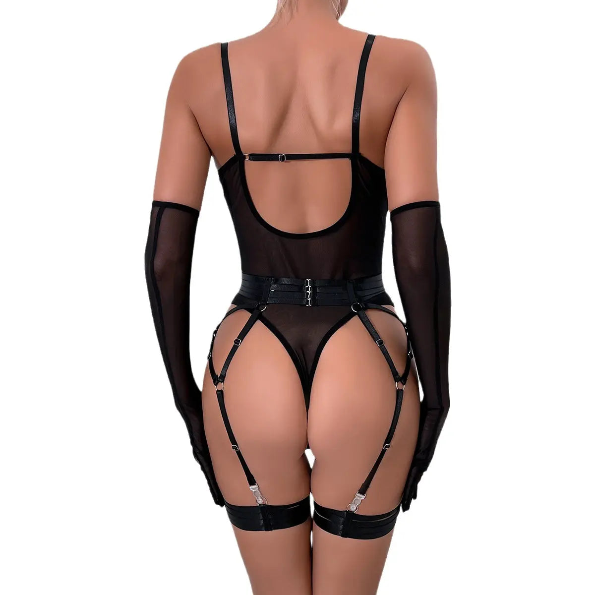 Bossmay Wholesale Hot Sale 2024 Women Sexy Underwear Exotic Mesh Lace Bandage Transparent Luxury Bodysuit Lingerie with Gloves