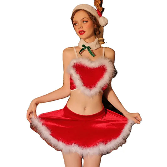 Bossman christmas role playing Anti-wrinkle short set feather decoration Evening Party Dresses