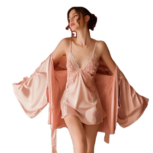 Bossman 2Pcs Lingerie plus size evening dress for women with Robe Set