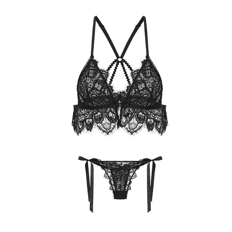 BOSSMAN Women Romantic Eyelash Lace Padded Bra Set Sexy Lingerie Underwear
