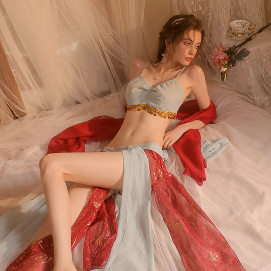 Bossman New Sexy Underwear Mesh Perspective Sexy Waist Lacing Up Antique Hanfu Bed Uniform Set