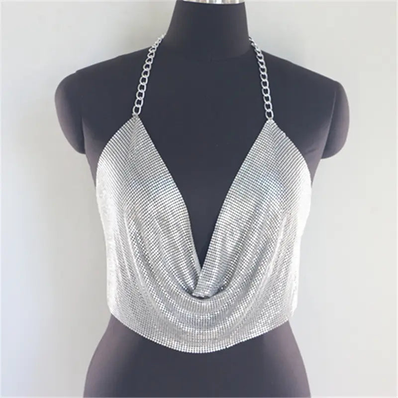 Bossman Sexy metal chain three-point women's clothing metallic feeling sexy party clothing fashion vest motorcycle girl