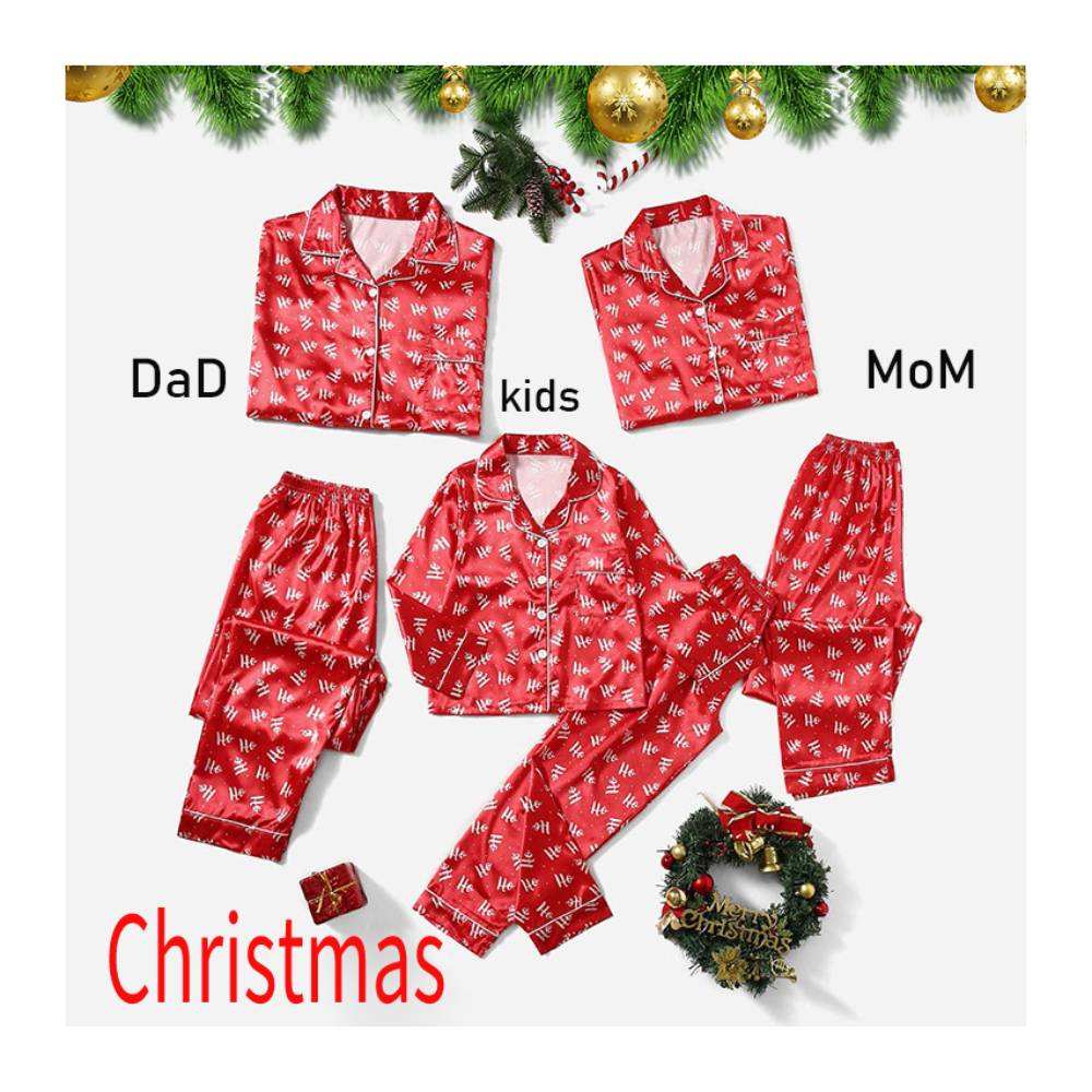 Bosmay Women Satin Pajamas Long Sleeve Loungewear Family Kids Pajamas Family Sleepwear Night PJ Set for Christmas