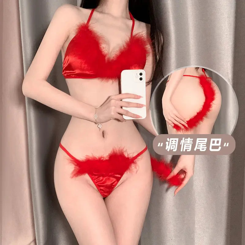Bsm19488 Sexy Underwear Sexy Perspective Hollow Three Point Plush Cat Lady Passionate Hot Uniform Set