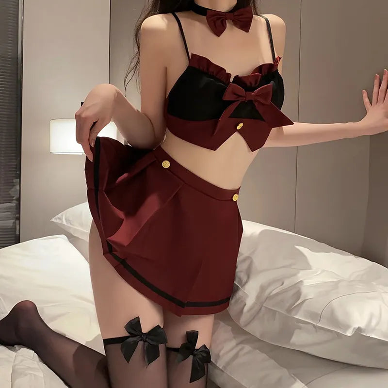 Bossman Sexy Underwear Solid Color Students Ultra Short Pleated Skirt Exposed Waist Sexy Student Uniform