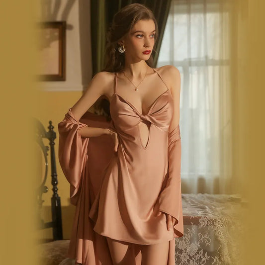 BOSMAY hot sale women's lounge wear silk satin robe pajamas home wear BSM1912