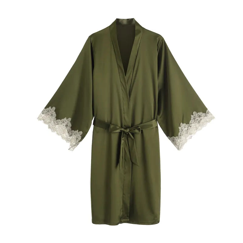 Bossman China Wholesale Sexy Sleepwear Women Night Robe Long Sleeve Silk Satin Bathing Robe