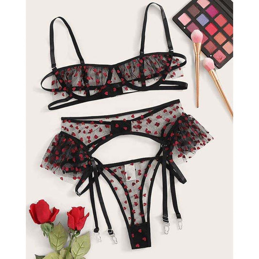 B51615A European lady hot lace see-through sexy printed bra sets