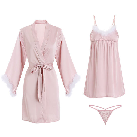 Bossman Hot French Romantic Feather Silk Satin Fashion Women's Sleepwear