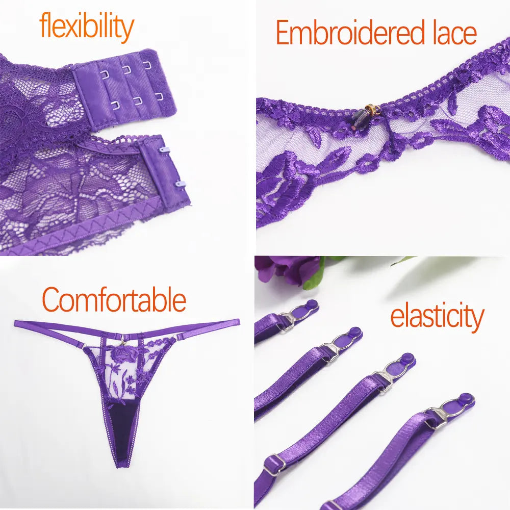 Bosmay Hot Sell Colourful Sexy Bridal Women Lingerie Set With Lace Trim Crotchless Stockings Sex Sexy Underwear Lingerie