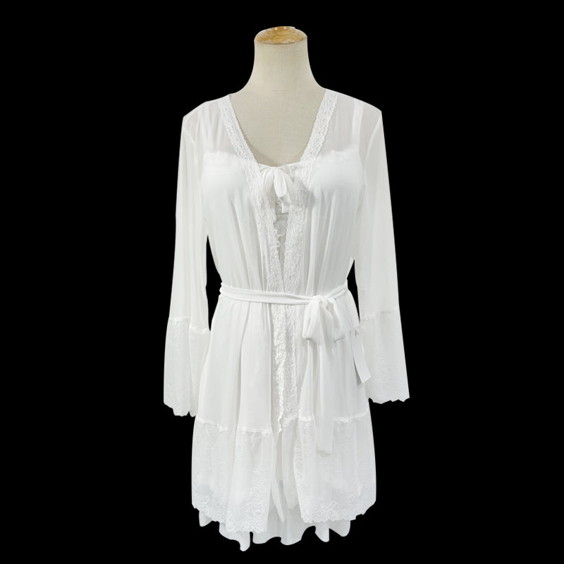 BOSMAY Euro- America luxury lounge wear women snow white flounce sweet night robe Valentines day gift