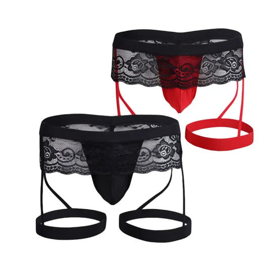 Bossmay Extreme Sexy Gay Thongs G-strings Black Lace Mens Sexy T-back Underwear Girly Sexy Ruffled Lace Skirted Underwear