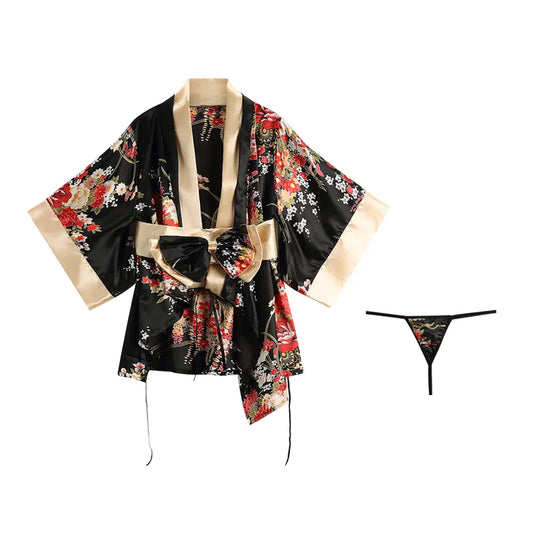 Bossman Wholesale Japanese Kimono Cherry Blossom Women Bathrobe Sexy Sleepwear Night Robe Set
